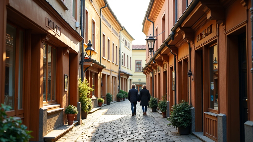 Kalnciema Quarter wooden buildings with colorful shopfronts